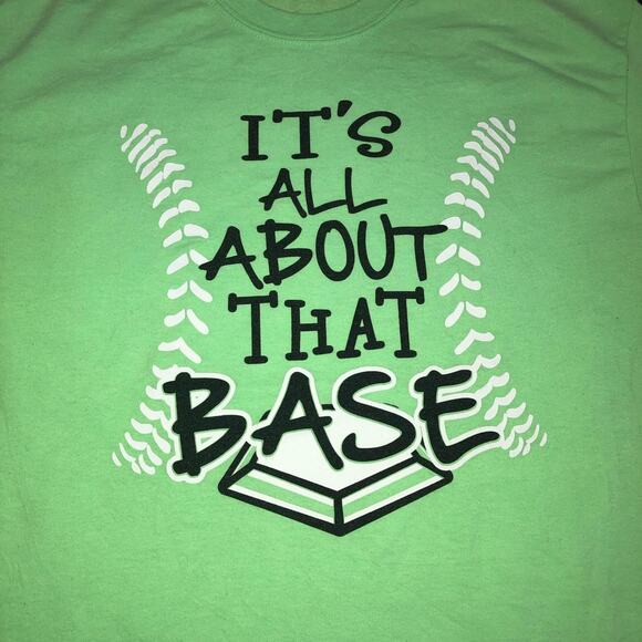 Green ‘It’s All About That Base’ Baseball Graphic Quote Tee - Picture 3 of 3